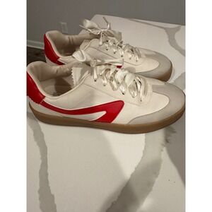 DV Dolce Vita Russo Cream Red Satin Ribbon Lace m Gum Sole Sneakers‎ Womens 9.5